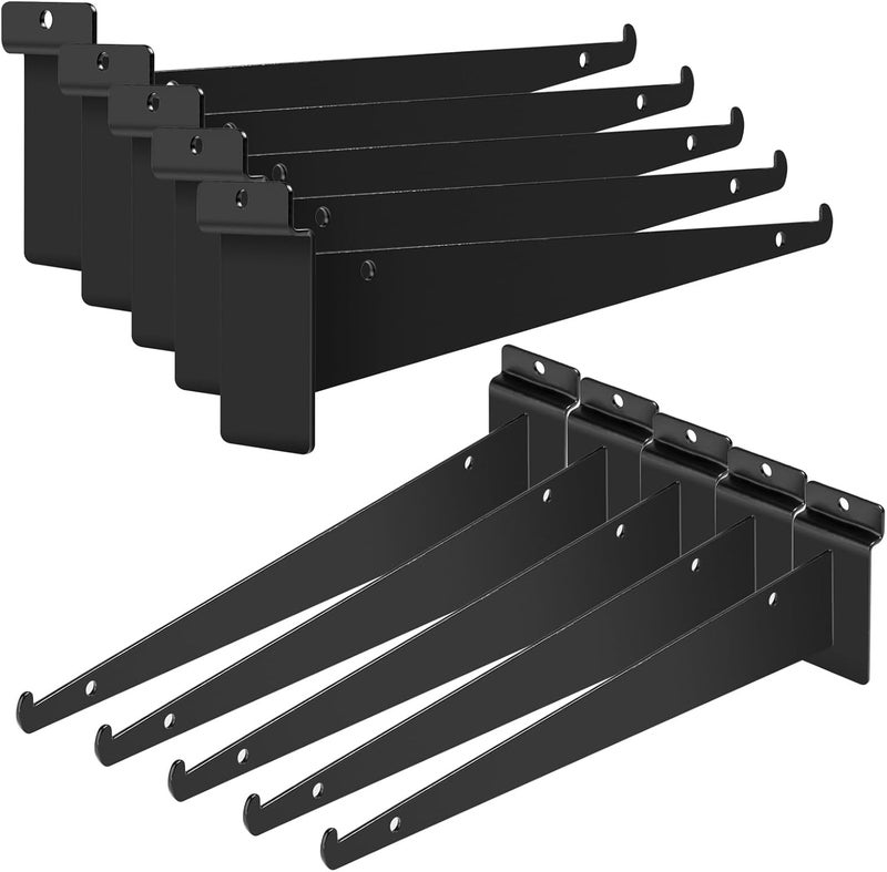 ALISWAT 10Pcs Heavy Duty Slatwall Knife Shelf Bracket, 8 inch Metal Shelf Bracket for Slat Wall, Black Slatwall Accessories with Lip, Gridwall Brackets Hooks for Slatwall Panels Shelf Display Home Commercial - Image 1
